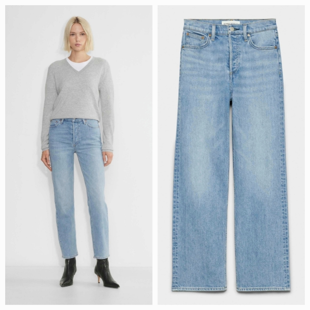 Aritzia Denim Forum The Arlo High Rise Classic Straight Jeans Med Light Wash 26
